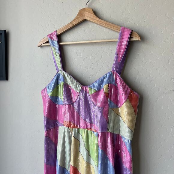 Hutch Dress Anthropologie Pastel Multicolor Sequined‎ Bustier Maxi Dress Size 8 - Picture 3 of 13